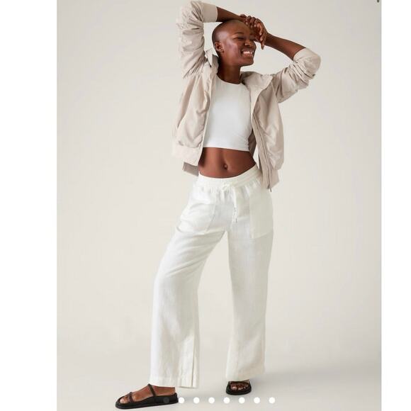 Athleta Retreat 100% Linen‎ Mid Rise Wide Leg Size Large Beige Tan Spring 2024 - Picture 1 of 11
